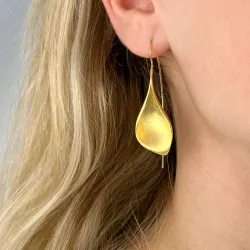 lange blad øreringe i forgyldt sølv