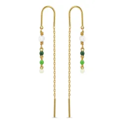 lange grønne emalje kæde øreringe i forgyldt sølv