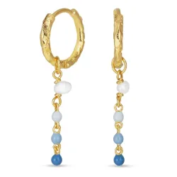 13 mm lange blå creoler i forgyldt sølv