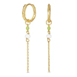 13,5 mm lange grønne creoler i forgyldt sølv