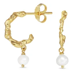 perle halvcreoler i forgyldt sølv - Lumé Etched