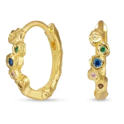 14,5 mm multifarvede zirkon creoler i forgyldt sølv - Bubbly Twist