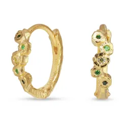 12 mm grønne zirkon creoler i forgyldt sølv - Bubbly Twist