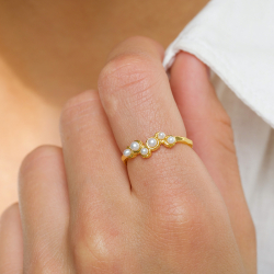 perle ring i forgyldt sølv