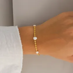 perle armbånd i forgyldt sølv 16 plus 3 cm x 6,9 mm