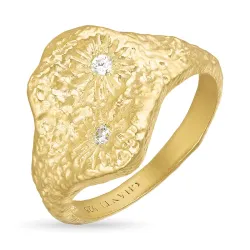 zirkon ring i forgyldt sølv