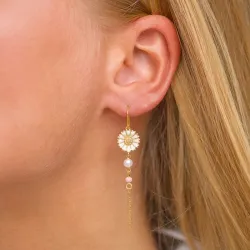 marguerit pink kæde øreringe i forgyldt sølv