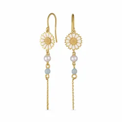 marguerit blå kæde øreringe i forgyldt sølv