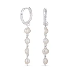 lange perle øreringe i sølv - Lumé Etched