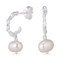 perle halvcreoler i sølv - Lumé Etched