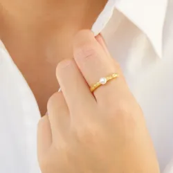 perle ring i forgyldt messing - Eliné
