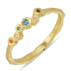 multifarvet zirkon ring i forgyldt messing - Eliné