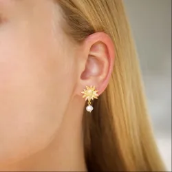 blomster perle øreringe i forgyldt messing - Eliné