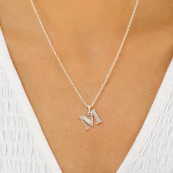 bogstav M zirkon vedhæng i sølv - My Letter