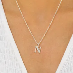 bogstav N zirkon vedhæng i sølv - My Letter