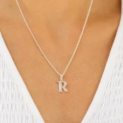 bogstav R zirkon vedhæng i sølv - My Letter