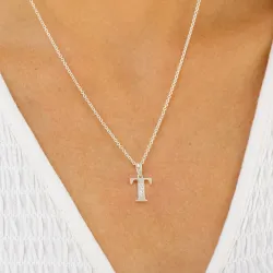 bogstav T zirkon vedhæng i sølv - My Letter