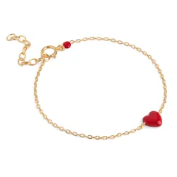 Enamel Amore hjerte armbånd i forgyldt sølv rød emalje