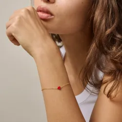 Enamel Amore hjerte armbånd i forgyldt sølv rød emalje