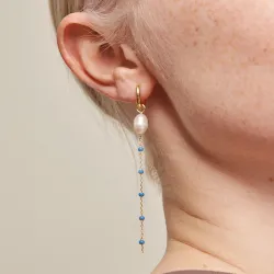 Enamel Lola Glory Cornflower kæde øreringe i forgyldt sølv blå emalje