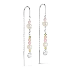 Enamel Sofia lyserød kæde øreringe i sølv