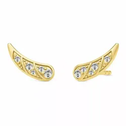 Julie sandlau fjer zirkon øreringe i forgyldt sølv hvid zirkon