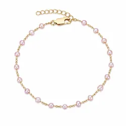 lyserød perle armbånd i forgyldt sølv 17 plus 3 cm x 4-5 mm