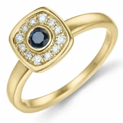 Kollektionsprøve firkantet safir brillantring i 14 karat guld 0,306 ct 0,132 ct