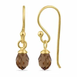 Kollektionsprøve brunt glas ørehænger i forgyldt sølv - Loom Stones