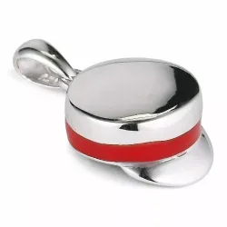 Kollektionsprøve rød studenterhuevedhæng i rhodineret sølv