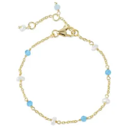 Kollektionsprøve blå calcedon armbånd i forgyldt sølv - Loom Stones