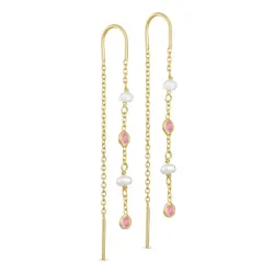 Kollektionsprøve Lyserød zirkon kæde øreringe i forgyldt sølv