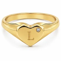 Kollektionsprøve bogstav L zirkon ring i forgyldt messing
